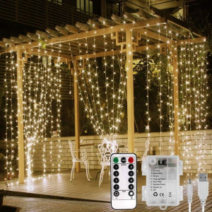 LED Kurtyna Świetlna Lampki Świąteczne Drut 3x3M