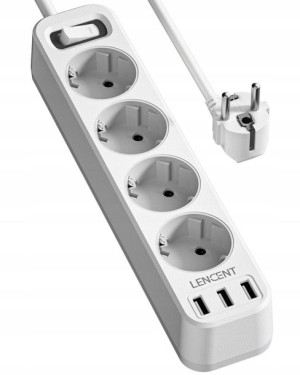 LENCENT Biały Przedłużacz Do Domu Biura USB 7w1