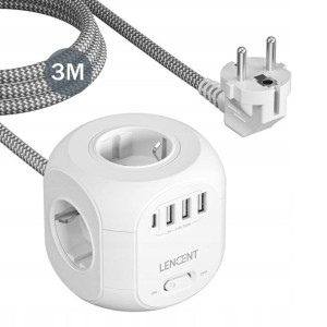 LENCENT Kostka Przedłużacz Ładujący USB Biuro 2M