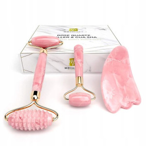 Różowy Kwarc Gua Sha Roller Masażer Twarzy Zestaw