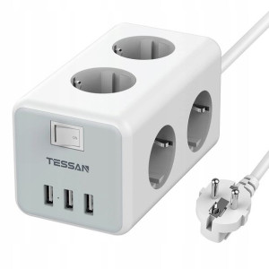 Tessan Przedłużacz Gniazdko Zasilacz 3600W USB 9w1