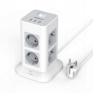 Tessan Wieża Wielogniazdkowa Ładowanie USB Pionowa