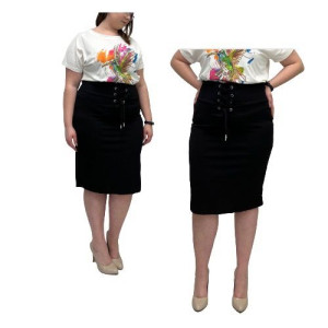 Prążkowana Ołówkowa Spódnica Plus Size Wawa Czarna 46/3xl