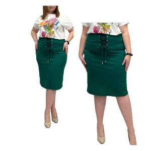 Prążkowana Ołówkowa Spódnica Plus Size Wawa Zielona 44/2xl