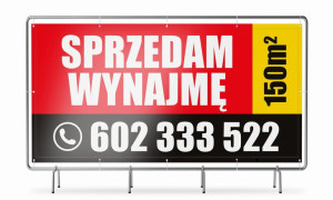 Baner SPRZEDAM WYNAJMĘ gotowy do powieszenia RED