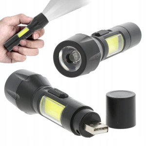 V3 Latarka Led Cob Ładowana Usb Panel Boczny 2w1