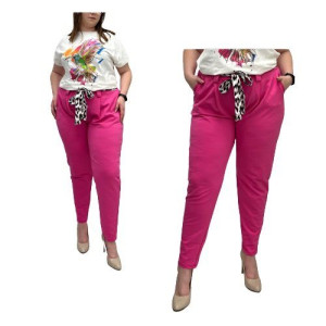Spodnie Cygaretki Z Paskiem Plus Size Wawa Różowe 44/2xl