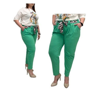 Spodnie Cygaretki Z Paskiem Plus Size Wawa Zielone 44/2xl