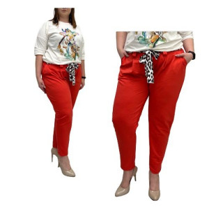 Spodnie Cygaretki Z Paskiem Plus Size Wawa Koralowe 46/3xl
