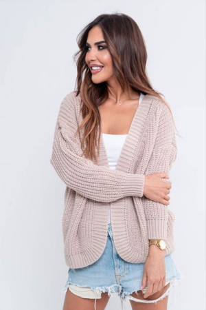 Krótki sweter kardigan damski Lons nude UNI