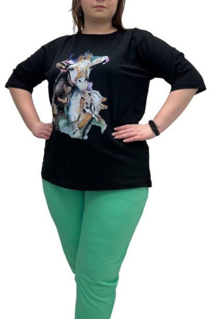 Bluzka Z Rękawem 3/4 - Wzór Żyrafa Plus Size Wawa Czarna Uni