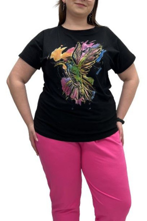 Bluzka Z Krótkim Rękawem - Wzór Koliber Plus Size Wawa Czarna Uni
