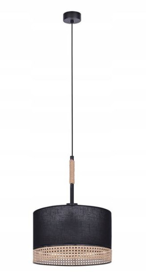 Lampa Wisząca Z Abażurem Boho Rattan Juta = Czarna