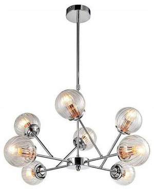 Lampa Wisząca Styl Glamour Szklany Klosz Chrom