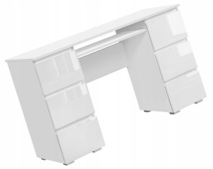 Białe Biurko Nowoczesne 6 Szuflad W Połysku 130 Cm