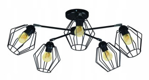 Czarna Lampa Sufitowa Druciana Loft Pięcioramienna