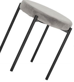 Taboret Stołek Szaro Czarny Welwetowy ===== Miękki