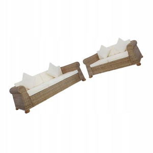 5-osobowy Zestaw Dwóch Sof === Rattan Plus Tkanina