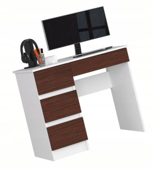 Biurko Do Pokoju Biały Plus Wenge 4 Szuflady Mat