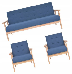 3-częściowy Zestaw Mebli Niebieski Sofa I 2 Fotele