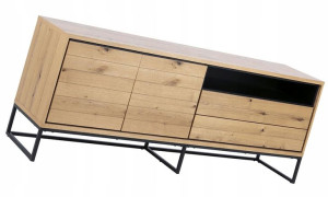 Komoda Do Salonu Czarna Dąb Naturalny ==== Loftowa