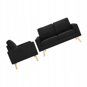 Trzyosobowy Zestaw Do Salonu Sofa I Fotel = Czarny