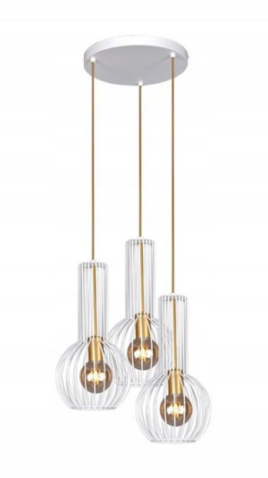 Lampa Wisząca Druciana Potrójna Loft = Biało Złota