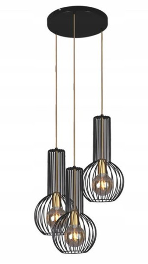 Lampa Wisząca Loft Druciana Potrójna Czarno Złota