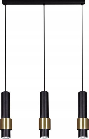 Lampa Wisząca Nad Stół Potrójna Tuba Czarno Złota