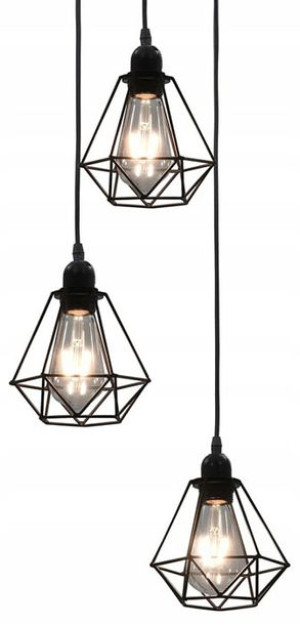 Lampa Wisząca Druciana Geometryczna 3 Klosze Loft