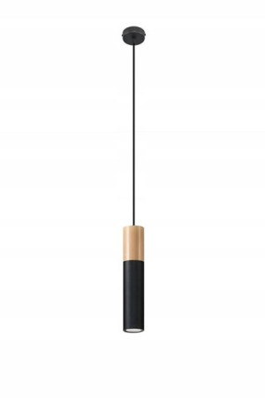 Lampa Wisząca Led Podłużna Tuba Drewniana = Czarna