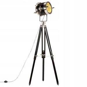 Lampa Podłogowa Drewniana Regulowana Trójnóg Retro