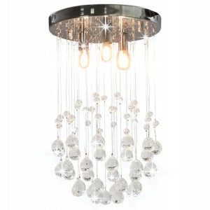 Lampa Sufitowa Kryształowa Okrągła Srebrna Glamour