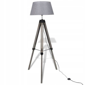 Lampa Podłogowa Drewniana Regulowana Loftowa Szara