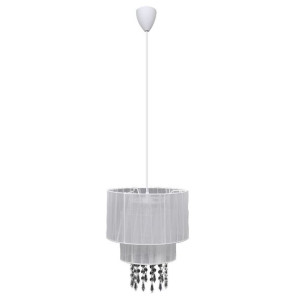 Okrągła Lampa Wisząca Z Kryształami Tkanina Biała