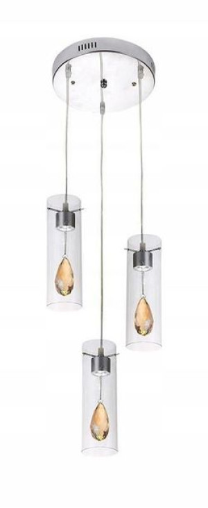 Szklana Lampa Wisząca Led = 3 Długie Klosze Srebro