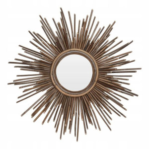 Okrągłe Ciemnobrązowe Lustro Drewniane == Eco Boho