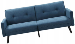 Pikowana Rozkładana Sofa Kanapa Podnóżek Niebieska