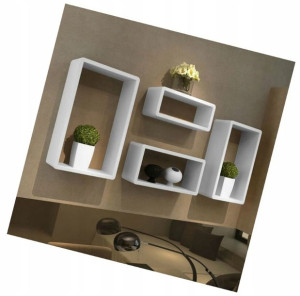 Zestaw 4 Ściennych Wiszących Półek == Mdf == Biały