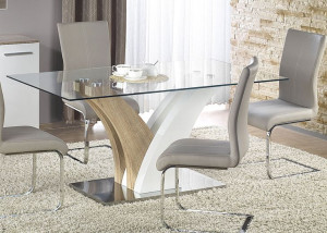 Stół Szklany ====== Biały Połysk Dąb Sonoma 160x90