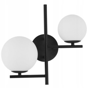 Lampa Ścienna Kinkiet Czarny Mleczne Szklane Kule