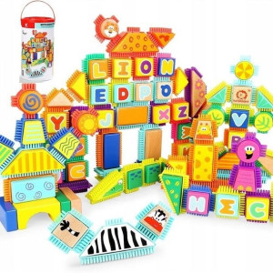 TOP BRIGHT Klocki Drewniane Jeżyki 150 Elementów Wiaderko