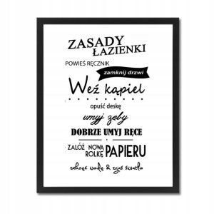 Obraz plakat z napisami w ramce zasady łazienki XL