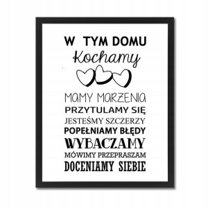 Plakat z napisami na ścianę w ramie W TYM DOMU XL
