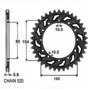 Zębatka tylna stal KAWASAKI ER-6F, ER-6N 650 2005-