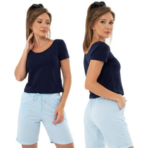 Bluzka Damska Top Na Krótki Rękaw Granatowa XL
