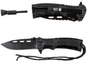 Nóż Blackrope czarny Fox Outdoor z krzesiwem i gwizdkiem