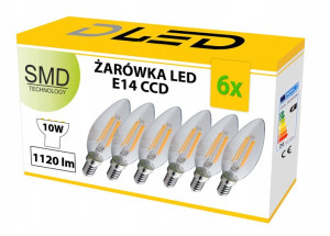 6x Żarówka E14 Led Filament 10w Neutralna Świeczka