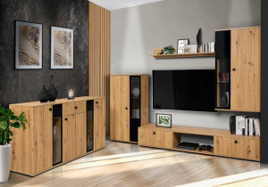 MEBLOŚCIANKA + KOMODA Z LAMELAMI Do Salonu STEVIL DĄB ARTISAN Wybór Koloru