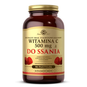 SOLGAR Witamina C 500 mg Do Ssania Żurawina Malina 90 szt.